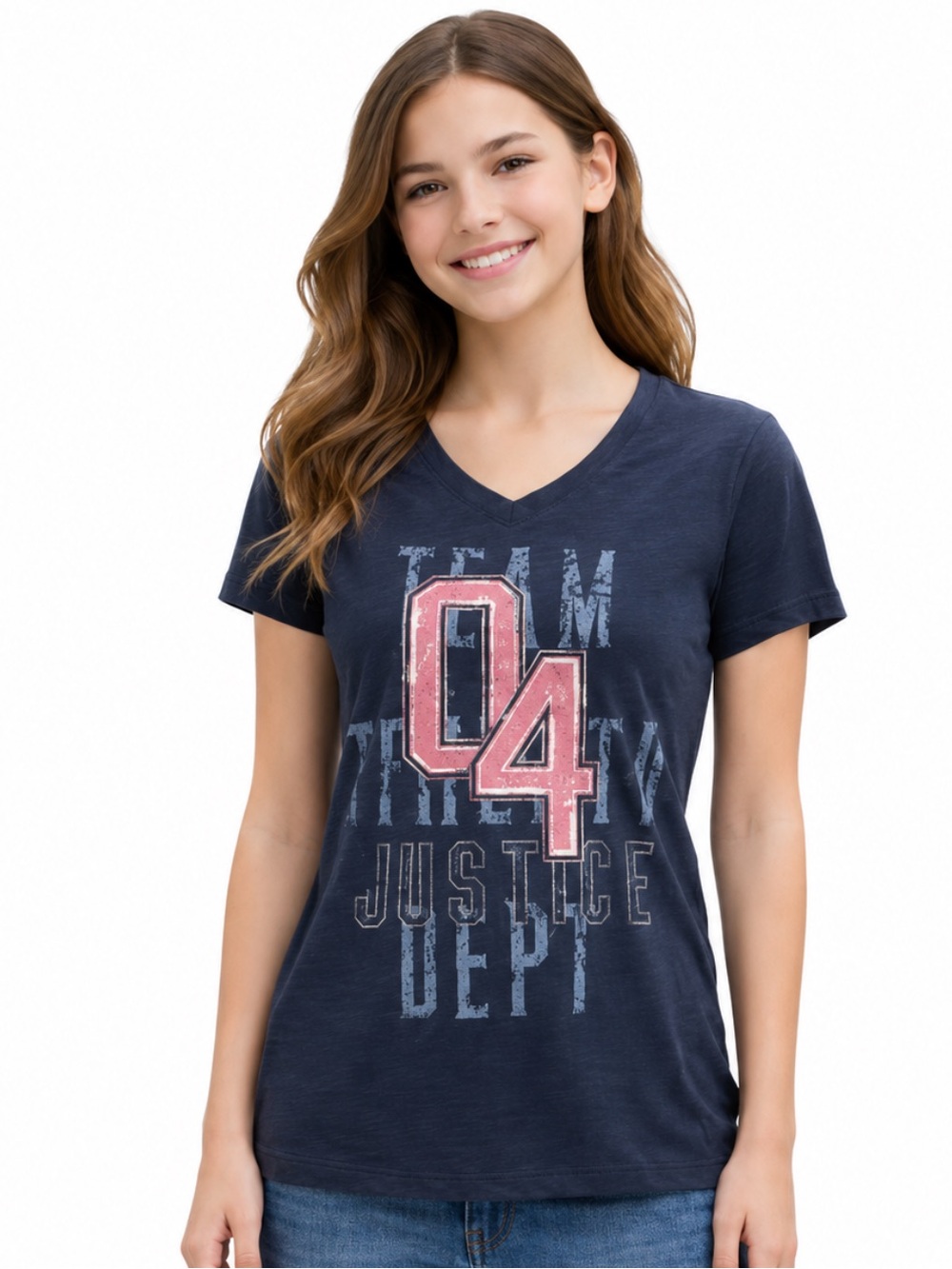Justice Girls Graphic Tee Shirt Blue Short Sleeve Athletic Dept 04 —Size 14